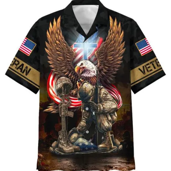 Discount OUKU American Independence Day Men's Cross American Flag Soldier Shirt Button Up Shirt Short Sleeve Fashion Streetwear Designer Outdoor Street Daily Summer Spring Turndown Print Button-Down Red / White