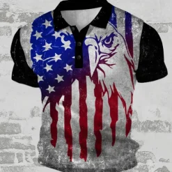 Best OUKU American Independence Day Men's American Flag Veterans Waffle Polo Shirts Golf Shirt Short Sleeve Polo Shirts Collared Shirts Streetwear Vacation Wear Party Outfits Buttons 3D Print Summer Spring Gray