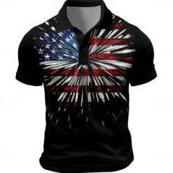 New OUKU American Independence Day Men's American Flag Veterans Polo Shirts Golf Shirt Short Sleeve Polo Shirts Collared Shirts Streetwear Vacation Wear Party Outfits Buttons 3D Print Spring & Summer Black