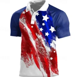Sale OUKU American Independence Day Men's Veterans Patriotic Polo Shirts Short Sleeve Polo Shirts Turndown Casual Street Daily Holiday Beach 3D Spring & Summer White Red Navy Blue