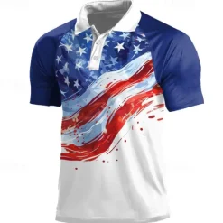 Sale OUKU American Independence Day Men's Veterans Patriotic Polo Shirts Short Sleeve Polo Shirts Turndown Casual Street Daily Holiday Beach 3D Spring & Summer White Red Navy Blue