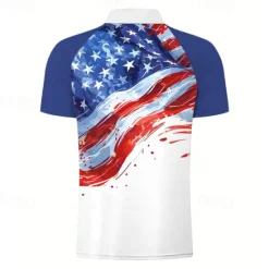Sale OUKU American Independence Day Men's Veterans Patriotic Polo Shirts Short Sleeve Polo Shirts Turndown Casual Street Daily Holiday Beach 3D Spring & Summer White Red Navy Blue