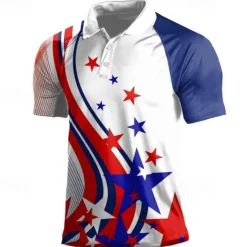 Sale OUKU American Independence Day Men's Veterans Patriotic Polo Shirts Short Sleeve Polo Shirts Turndown Casual Street Daily Holiday Beach 3D Spring & Summer White Red Navy Blue