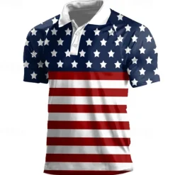 Sale OUKU American Independence Day Men's Veterans Patriotic Polo Shirts Short Sleeve Polo Shirts Turndown Casual Street Daily Holiday Beach 3D Spring & Summer White Red Navy Blue