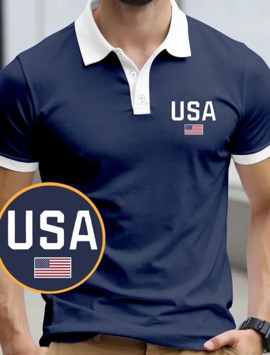 Sale OUKU American Independence Day Men's American US Flag Polo Short Sleeve Polo Shirts Collared Shirts Casual Outdoor Athleisure 3D Print Summer Black Red Blue