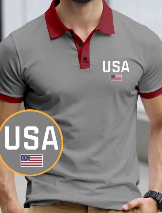 Sale OUKU American Independence Day Men's American US Flag Polo Short Sleeve Polo Shirts Collared Shirts Casual Outdoor Athleisure 3D Print Summer Black Red Blue