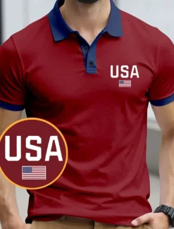 Sale OUKU American Independence Day Men's American US Flag Polo Short Sleeve Polo Shirts Collared Shirts Casual Outdoor Athleisure 3D Print Summer Black Red Blue