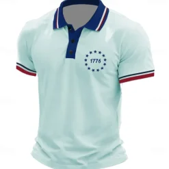 Clearance OUKU American Independence Day Men's American US Flag Polo Short Sleeve Polo Shirts Collared Shirts Casual Outdoor Daily Wear 3D Print Summer White Light Green Pink