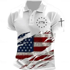 OUKU American Independence Day Men's American US Flag Polo Short Sleeve Polo Shirts Collared Shirts Casual Outdoor Daily Wear 3D Print Summer Black White Blue