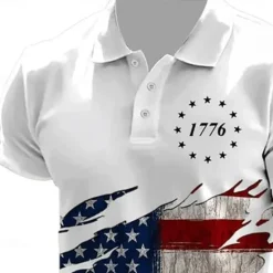 OUKU American Independence Day Men's American US Flag Polo Short Sleeve Polo Shirts Collared Shirts Casual Outdoor Daily Wear 3D Print Summer Black White Blue