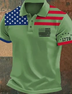 Discount OUKU American Independence Day Men's American US Flag Polo Shirts Button Up Polos Golf Shirt Short Sleeve Polo Shirts Lapel Fashion Casual Daily Festival Print Summer White Pink Red