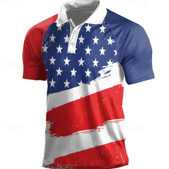 New OUKU American Independence Day Men's Veterans Patriotic Polo Shirts Short Sleeve Polo Shirts Turndown Casual Street Daily Holiday Beach 3D Spring & Summer White Red Navy Blue
