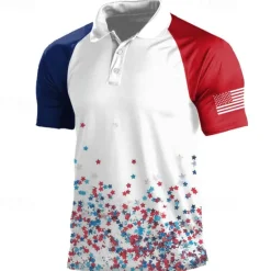 New OUKU American Independence Day Men's Veterans Patriotic Polo Shirts Short Sleeve Polo Shirts Turndown Casual Street Daily Holiday Beach 3D Spring & Summer White Red Navy Blue