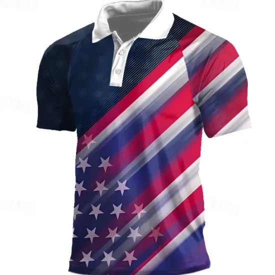 New OUKU American Independence Day Men's Veterans Patriotic Polo Shirts Short Sleeve Polo Shirts Turndown Casual Street Daily Holiday Beach 3D Spring & Summer White Red Navy Blue