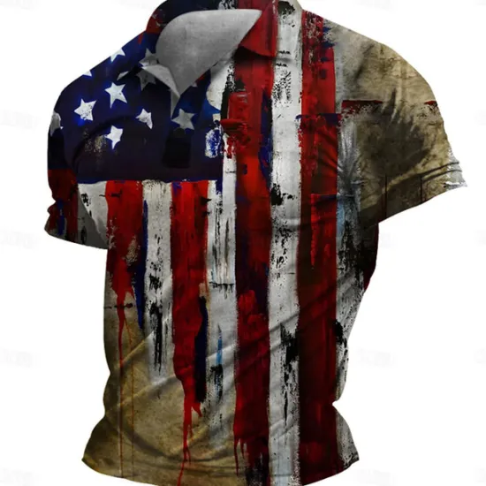 Sale OUKU American Independence Day Men's American Flag Veterans Polo Shirts Golf Shirt Short Sleeve Polo Shirts Collared Shirts Casual Streetwear Vacation Wear Party Outfits Buttons 3D Print Spring & Summer