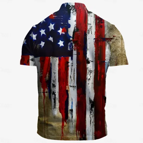 Sale OUKU American Independence Day Men's American Flag Veterans Polo Shirts Golf Shirt Short Sleeve Polo Shirts Collared Shirts Casual Streetwear Vacation Wear Party Outfits Buttons 3D Print Spring & Summer