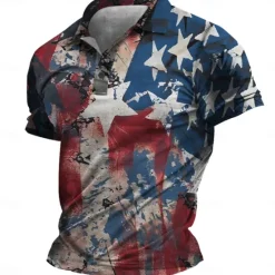 Sale OUKU American Independence Day Men's American Flag Veterans Polo Shirts Golf Shirt Short Sleeve Polo Shirts Collared Shirts Casual Streetwear Vacation Wear Party Outfits Buttons 3D Print Spring & Summer