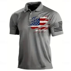 OUKU American Independence Day Men's American US Flag Polo Short Sleeve Polo Shirts Collared Shirts Vintage Casual Outdoor Daily Wear Festival Outfit 3D Print Summer Spring Fall Red Dark Blue Gray