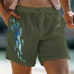 Sale OUKU Animal Fish Printed Men's Shorts Summer Hawaiian Shorts Beach Shorts Drawstring Elastic Waist Breathable Soft Short Casual Daily Holiday Streetwear Clothing