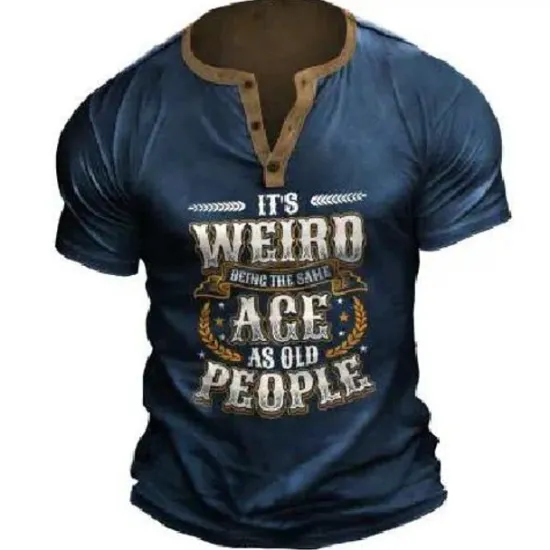 Sale OUKU Birthday Mens Graphic Shirt Henley Tee Letter Clothing Apparel 3D Print Outdoor Casual Short Sleeve Button Down Fashion Designer Comfortable It Weird Being The Same Age Old People T-Shirt Green Cotton