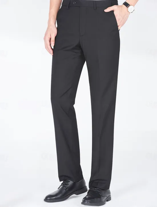 Hot OUKU Men's Dress Pants Homecoming Long Solid Color Micro-elastic Standard Fit 2024 Black