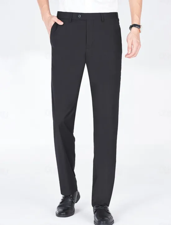 Hot OUKU Men's Dress Pants Homecoming Long Solid Color Micro-elastic Standard Fit 2024 Black