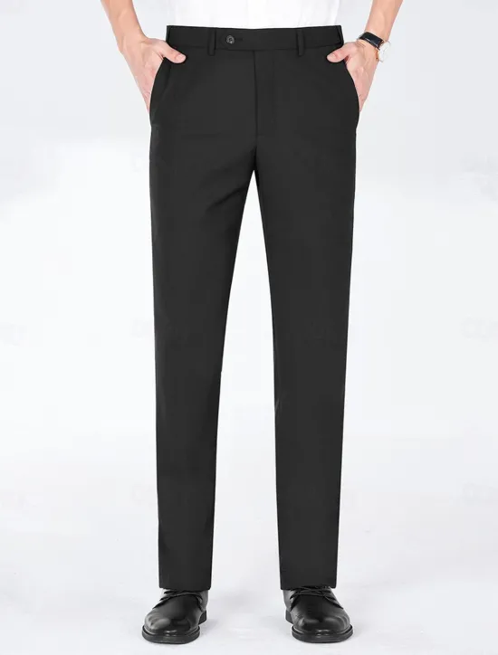 Hot OUKU Men's Dress Pants Homecoming Long Solid Color Micro-elastic Standard Fit 2024 Black