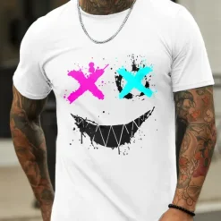 Online OUKU Black White T shirt Tee Casual Style Men's Graphic 100% Cotton Shirt Sports Casual Shirt Short Sleeve Comfortable Tee Outdoor Street Summer Fashion Designer Clothing S M L XL XXL