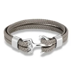Best OUKU bracelet for men, sturdy cowhide leather bracelet, multilayer vintage anchor bracelet wrap cuff - blue with silver anchor