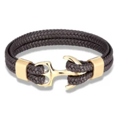 Best OUKU bracelet for men, sturdy cowhide leather bracelet, multilayer vintage anchor bracelet wrap cuff - blue with silver anchor
