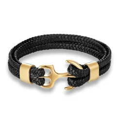 Best OUKU bracelet for men, sturdy cowhide leather bracelet, multilayer vintage anchor bracelet wrap cuff - blue with silver anchor