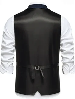 Discount OUKU Brown Grey Men's Fashion Herringbone Tweed Vest Tailored Fit V Neck Single Breasted Four-buttons
