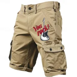 Hot OUKU Carefree Interlude X Joshua Jo Men's Vintage Guitar 6 Pocket Vacation Cargo Shorts