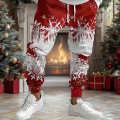 Sale OUKU Christmas Men's Christmas Scene Printed Sweatpants Santa Claus Elk Fashion Casual Joggers Trousers Pocket Mid Waist Drawstring Elastic Waist Party Evening Dailywear Spring Fall Winter 3D Print Red