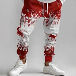 Sale OUKU Christmas Men's Christmas Scene Printed Sweatpants Santa Claus Elk Fashion Casual Joggers Trousers Pocket Mid Waist Drawstring Elastic Waist Party Evening Dailywear Spring Fall Winter 3D Print Red