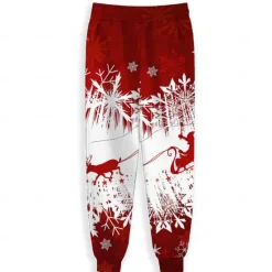 Sale OUKU Christmas Men's Christmas Scene Printed Sweatpants Santa Claus Elk Fashion Casual Joggers Trousers Pocket Mid Waist Drawstring Elastic Waist Party Evening Dailywear Spring Fall Winter 3D Print Red