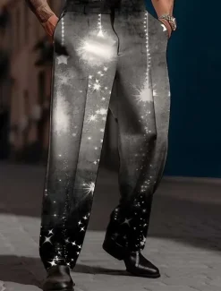 Outlet OUKU Christmas Men's Christmas Scene Printed Pants Snowflake Business Casual 3D Print Trousers Outdoor Street Wear to work Polyester Black and White Wine Yellow S M L High Elasticity Pants