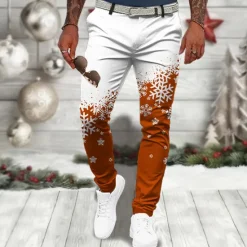 Sale OUKU Christmas Men's Christmas Scene Printed Pants Snowflake Casual 3D Print Trousers Outdoor Street Going out Polyester Wine Black Blue S M L Mid Waist Elasticity Pants