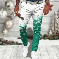 Sale OUKU Christmas Men's Christmas Scene Printed Pants Snowflake Casual 3D Print Trousers Outdoor Street Going out Polyester Wine Black Blue S M L Mid Waist Elasticity Pants