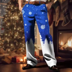 Online OUKU Christmas Men's Christmas Scene Printed Pants Snowflake Business Casual 3D Print Trousers Outdoor Street Wear to work Ugly Polyester Wine Yellow Blue S M L High Elasticity Pants