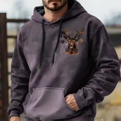 Best OUKU Christmas Men's Elk Hoodie Hoodies Sweatshirt Fashion Cowboy Long Sleeve Hooded Blue Purple Pocket 3D Print Fall Winter Designer
