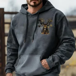 Best OUKU Christmas Men's Elk Hoodie Hoodies Sweatshirt Fashion Cowboy Long Sleeve Hooded Blue Purple Pocket 3D Print Fall Winter Designer