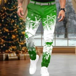 New OUKU Christmas Men's Geometric Dress Pants Mid Waist Casual Party Evening Wear Dailywear Holiday Zipper Pocket Summer Spring Fall 3D Print Red Blue Green