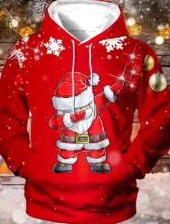 Online OUKU Christmas Men's Santa Claus 3D Hoodies Unisex Pullover Yellow Red Royal Blue Blue Green Hooded Santa Claus Graphic Prints Print Daily Sports 3D Print Designer Casual Big and Tall Spring & Fall