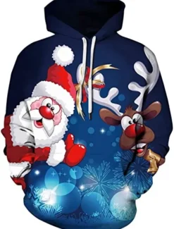 Clearance OUKU Christmas Men's Santa Claus 3D Hoodies Unisex Pullover Wine Red Custom Print Black White Red Hooded Santa Claus Graphic Prints Print Daily Sports 3D Print Designer Casual Big and Tall Spring & Fall