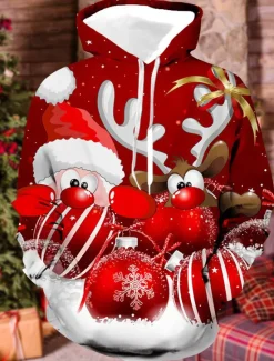 Clearance OUKU Christmas Men's Santa Claus 3D Hoodies Unisex Pullover Wine Red Custom Print Black White Red Hooded Santa Claus Graphic Prints Print Daily Sports 3D Print Designer Casual Big and Tall Spring & Fall