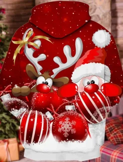 Clearance OUKU Christmas Men's Santa Claus 3D Hoodies Unisex Pullover Wine Red Custom Print Black White Red Hooded Santa Claus Graphic Prints Print Daily Sports 3D Print Designer Casual Big and Tall Spring & Fall