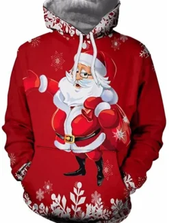 Clearance OUKU Christmas Men's Santa Claus 3D Hoodies Unisex Pullover Wine Red Custom Print Black White Red Hooded Santa Claus Graphic Prints Print Daily Sports 3D Print Designer Casual Big and Tall Spring & Fall