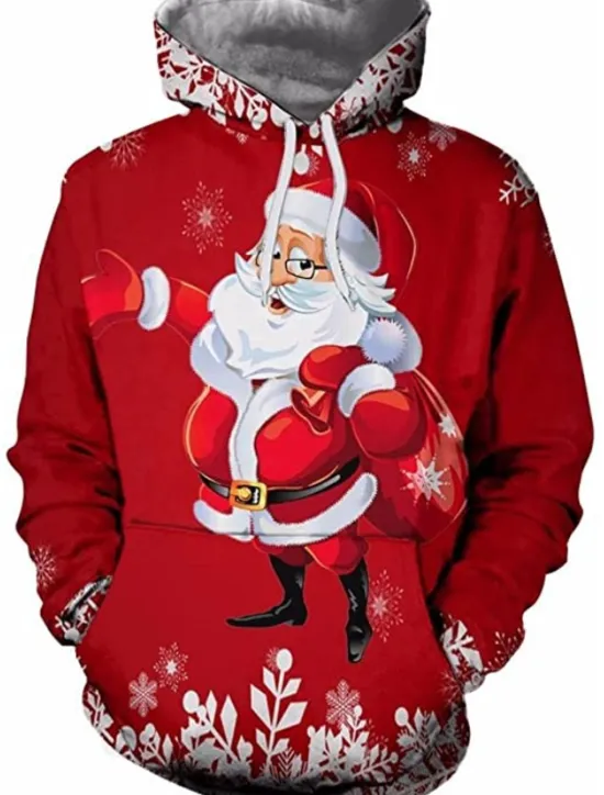 Clearance OUKU Christmas Men's Santa Claus 3D Hoodies Unisex Pullover Wine Red Custom Print Black White Red Hooded Santa Claus Graphic Prints Print Daily Sports 3D Print Designer Casual Big and Tall Spring & Fall