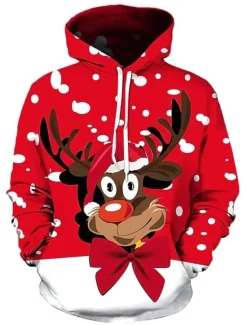 Clearance OUKU Christmas Men's Santa Claus 3D Hoodies Unisex Pullover Wine Red Custom Print Black White Red Hooded Santa Claus Graphic Prints Print Daily Sports 3D Print Designer Casual Big and Tall Spring & Fall